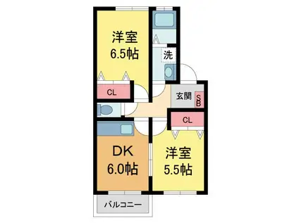 紅葉ヶ丘フォーテックII(2DK/2階)の間取り写真