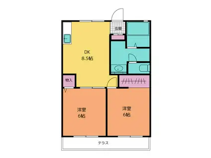 アズールナカオ(2LDK/1階)の間取り写真