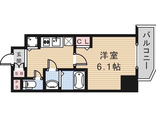 プレサンス上町台クレスト(1K/8階)の間取り写真