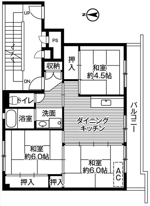 ビレッジハウス吉原1号棟(3DK/1階)の間取り写真