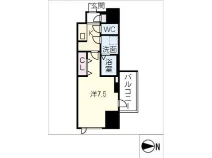リシュドール川名駅(1K/4階)の間取り写真