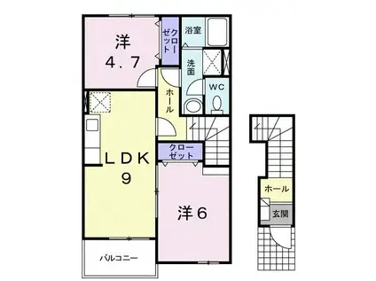 ム-ンヴェルジュD(2LDK/2階)の間取り写真