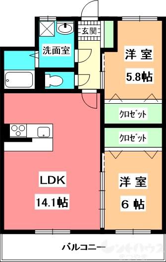 ユーミー栗林(2LDK/3階)の間取り写真