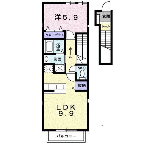 サニーレジデンスB(1LDK/2階)の間取り写真