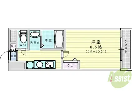 プルミエールメゾン江坂(1K/9階)の間取り写真