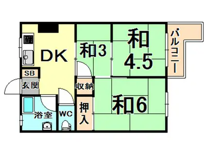 武庫メインハイツ(3DK/4階)の間取り写真