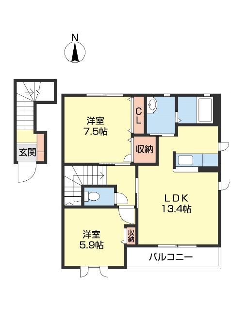MASTCOURT鳴神(2LDK/2階)の間取り写真