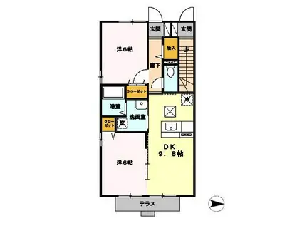 レーヴ千代田(2DK/1階)の間取り写真