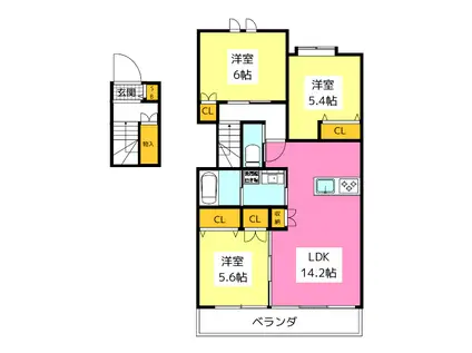 へーベルメゾン レガーロ青葉(3LDK/2階)の間取り写真