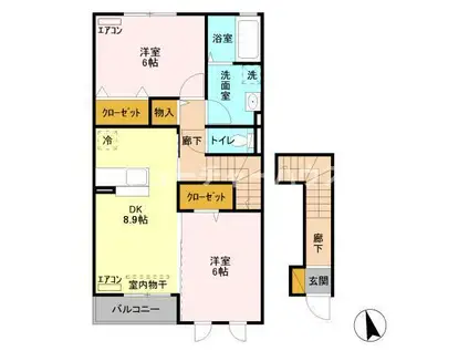 カーサR・T B(2DK/2階)の間取り写真