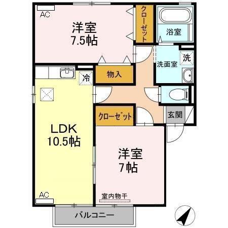 グリーンヒル(2LDK/1階)の間取り写真