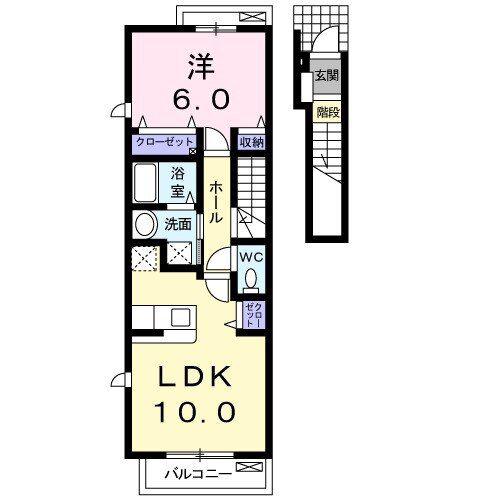 サンディーアC(1LDK/2階)の間取り写真