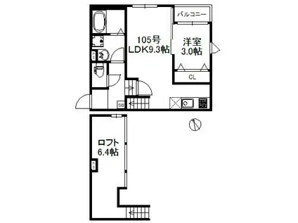 ポラリス久留米ウエスト(1LDK/1階)の間取り写真