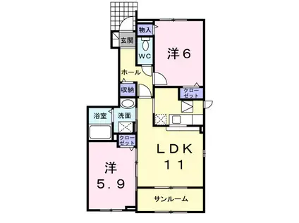 フォンテーヌ・ポルトIV(2LDK/1階)の間取り写真