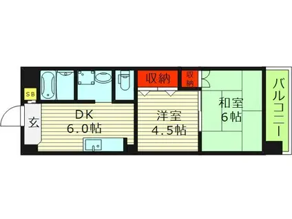 コーポ今里(2DK/6階)の間取り写真