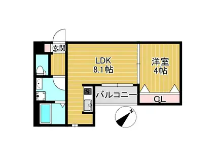 TIDA 高畑(1LDK/1階)の間取り写真