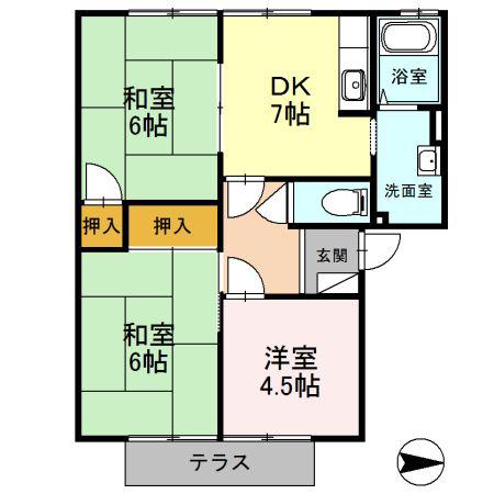 ファミールコーポ高屋4(3DK/1階)の間取り写真