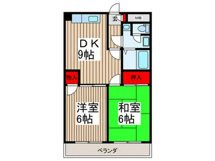 ファベール西浦和Ⅰ(2DK/4階)の間取り写真