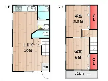 ウララハウスII(2LDK/1階)の間取り写真