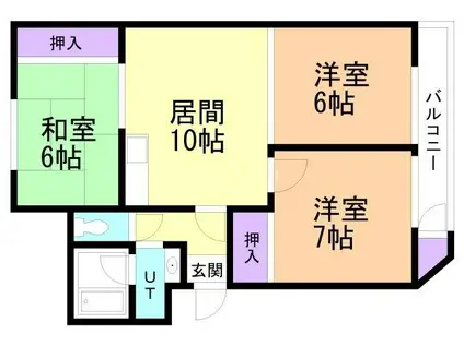 E.US新道東 旧十一屋マンション(3LDK/3階)の間取り写真