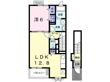 サンライズくすの木C(1LDK/2階)の間取り写真