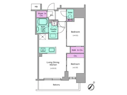 アーバネックス日本橋茅場町(2LDK/10階)の間取り写真