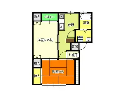 長井市台町アパート(2DK/2階)の間取り写真