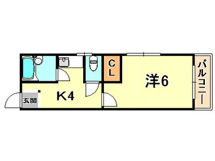 西灘ビラ(1K/3階)の間取り写真
