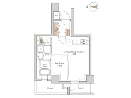 ジオエント四条大宮(1LDK/3階)の間取り写真