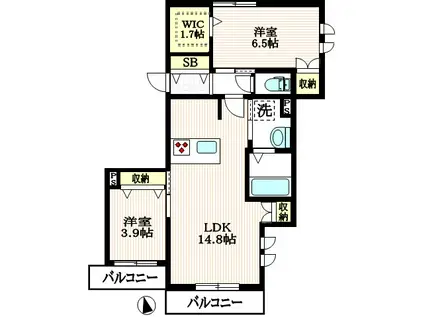 グランディール(2LDK/2階)の間取り写真