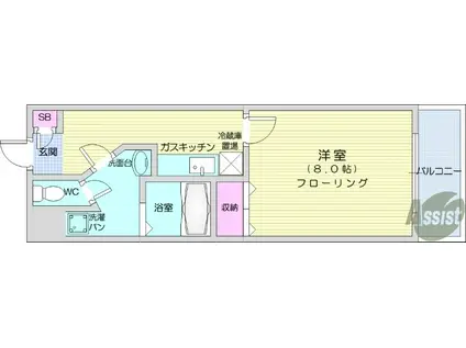 リヴィエール仙台西(1K/3階)の間取り写真