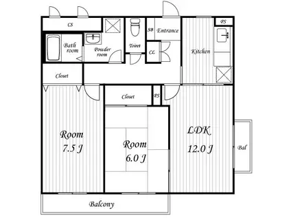 ドルミ国立(2LDK/2階)の間取り写真
