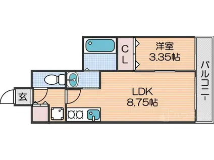 ラグゼナ住之江公園(1LDK/2階)の間取り写真