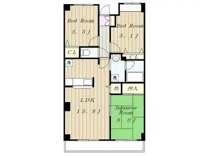 ヴィラージュ生田(3LDK/1階)の間取り写真