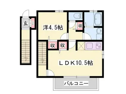 ピクシーヒルズ北平野(1LDK/2階)の間取り写真