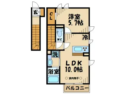 ルナマリア国立(1LDK/2階)の間取り写真