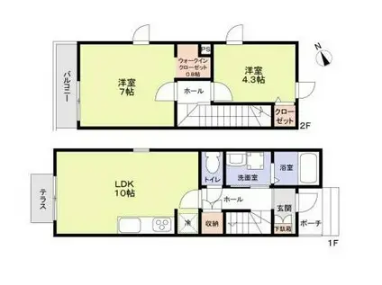 エムキース国領(2LDK/1階)の間取り写真