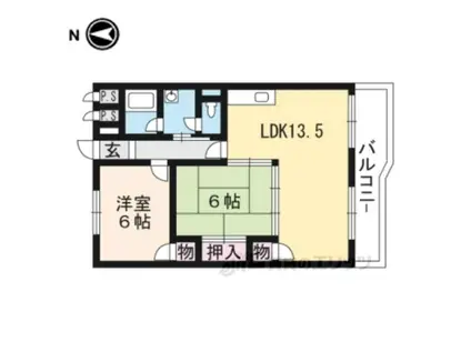 山科椥辻団地B棟(2LDK/5階)の間取り写真