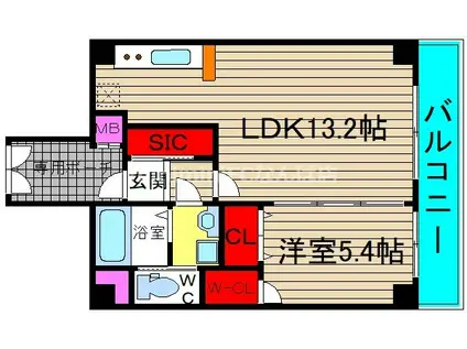 レイオス谷町(1LDK/4階)の間取り写真