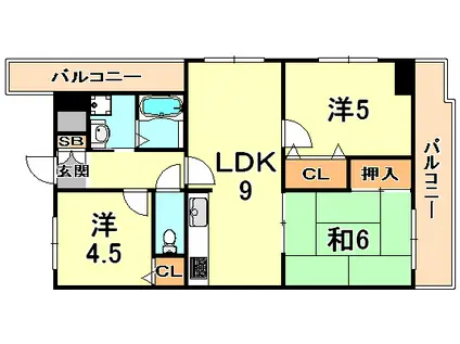 ランテージ六甲道(3LDK/5階)の間取り写真