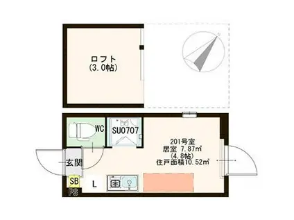 ハーモニーテラス野沢II(ワンルーム/2階)の間取り写真