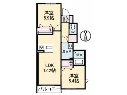 フォレナコート春日A棟(2LDK/1階)の間取り写真