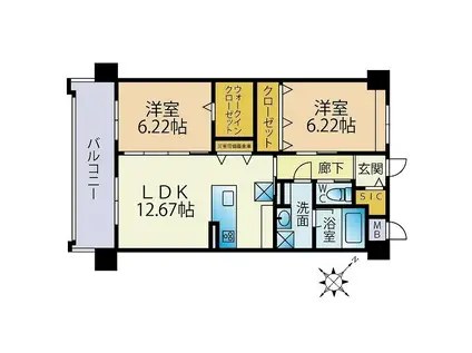 ベルポスト博多(2LDK/7階)の間取り写真