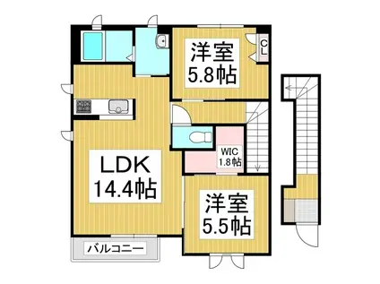 ドルチェ若宮B棟(2LDK/2階)の間取り写真