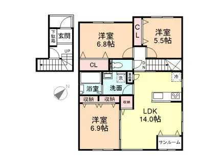 ソシアペンタスI(3LDK/2階)の間取り写真