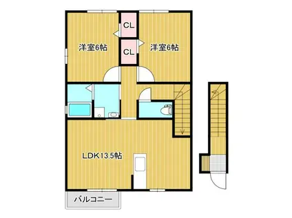 ディアコート弐番館 A棟(2LDK/2階)の間取り写真