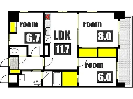 ノーブル千田公園(2SLDK/6階)の間取り写真