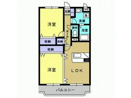 ユーミーつるた2(2LDK/2階)の間取り写真