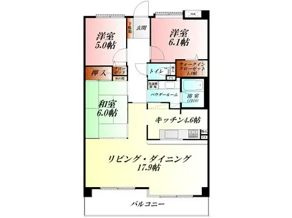 コンフォートパティオ熊谷東(3LDK/5階)の間取り写真