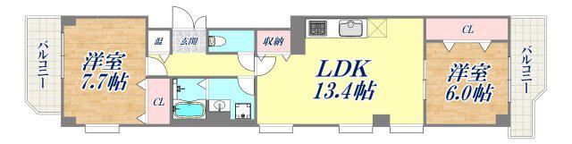 コンドミニアム魚崎(2LDK/5階)の間取り写真